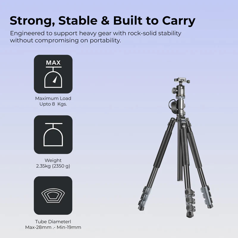 Digitek DTR-540 BH Heavy Duty Multi-Angle DV Tripod Cum Monopod | 8kg Load, 6.26ft, 360° Ball Head, 4-Section for DSLR Video