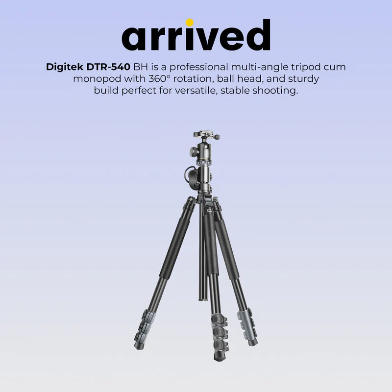 Digitek DTR-540 BH Heavy Duty Multi-Angle DV Tripod Cum Monopod | 8kg Load, 6.26ft, 360° Ball Head, 4-Section for DSLR Video
