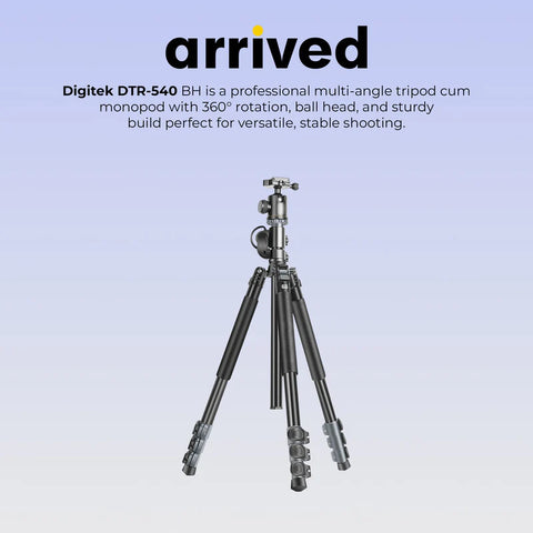 Digitek DTR-540 BH Heavy Duty Multi-Angle DV Tripod Cum Monopod | 8kg Load, 6.26ft, 360° Ball Head, 4-Section for DSLR Video