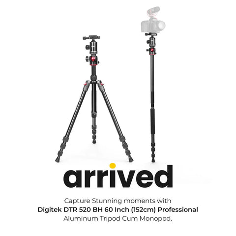 Digitek DTR-520 BH 152cm Professional Aluminium Tripod Cum Monopod | 7kg Load, Swivel Pan Head, 4-Section for DSLR DV Camera