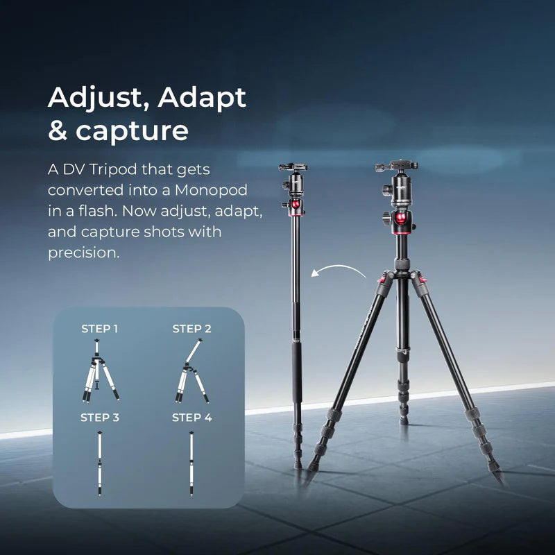 Digitek DTR-520 BH 152cm Professional Aluminium Tripod Cum Monopod | 7kg Load, Swivel Pan Head, 4-Section for DSLR DV Camera