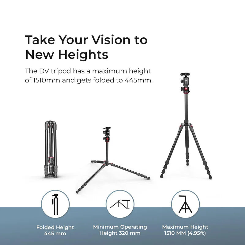 Digitek DTR-520 BH 152cm Professional Aluminium Tripod Cum Monopod | 7kg Load, Swivel Pan Head, 4-Section for DSLR DV Camera