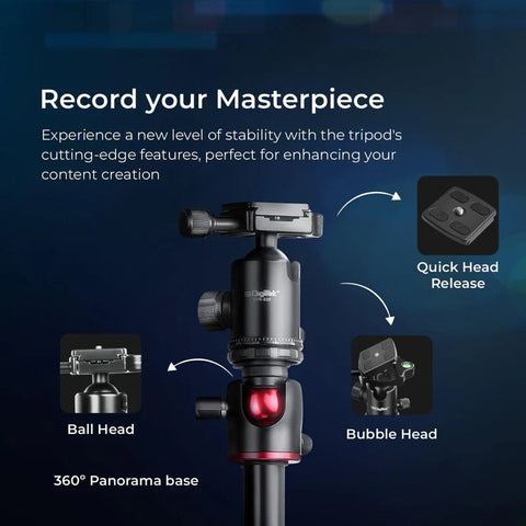 Digitek DTR-520 BH 152cm Professional Aluminium Tripod Cum Monopod | 7kg Load, Swivel Pan Head, 4-Section for DSLR DV Camera