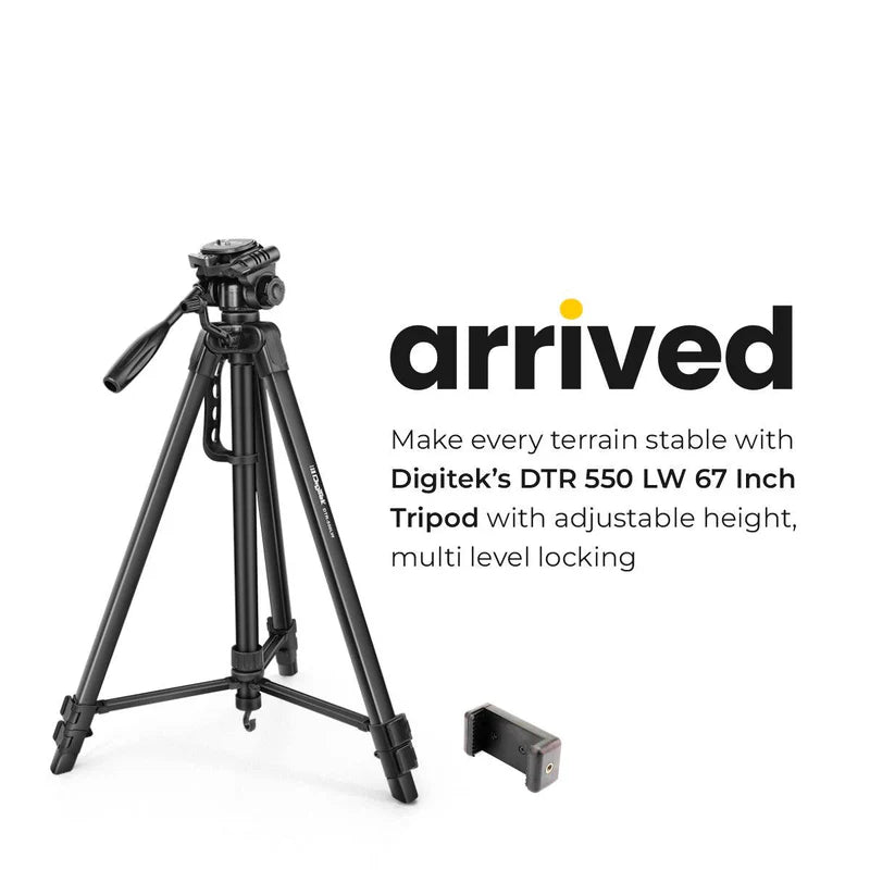 Digitek DTR-550 LW 67 Inch Foldable Tripod | 360° Ball Head, 5kg Load, Phone Holder, Aluminium Alloy, Carry Bag for DSLR Camera