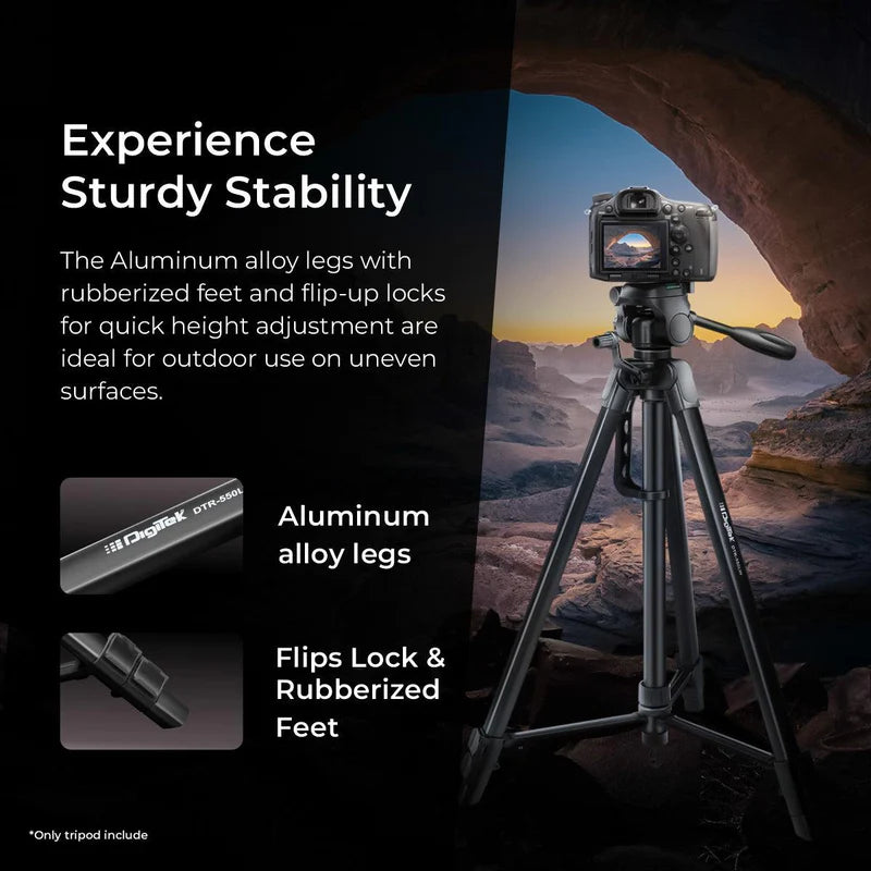 Digitek DTR-550 LW 67 Inch Foldable Tripod | 360° Ball Head, 5kg Load, Phone Holder, Aluminium Alloy, Carry Bag for DSLR Camera