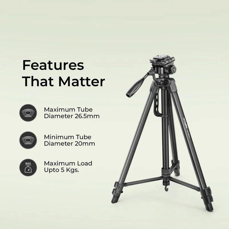 Digitek DTR-550 LW 67 Inch Foldable Tripod | 360° Ball Head, 5kg Load, Phone Holder, Aluminium Alloy, Carry Bag for DSLR Camera