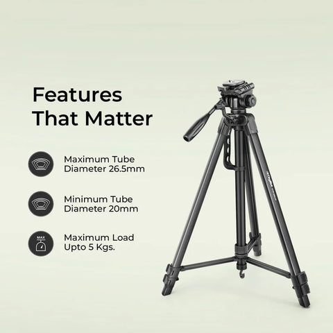 Digitek DTR-550 LW 67 Inch Foldable Tripod | 360° Ball Head, 5kg Load, Phone Holder, Aluminium Alloy, Carry Bag for DSLR Camera