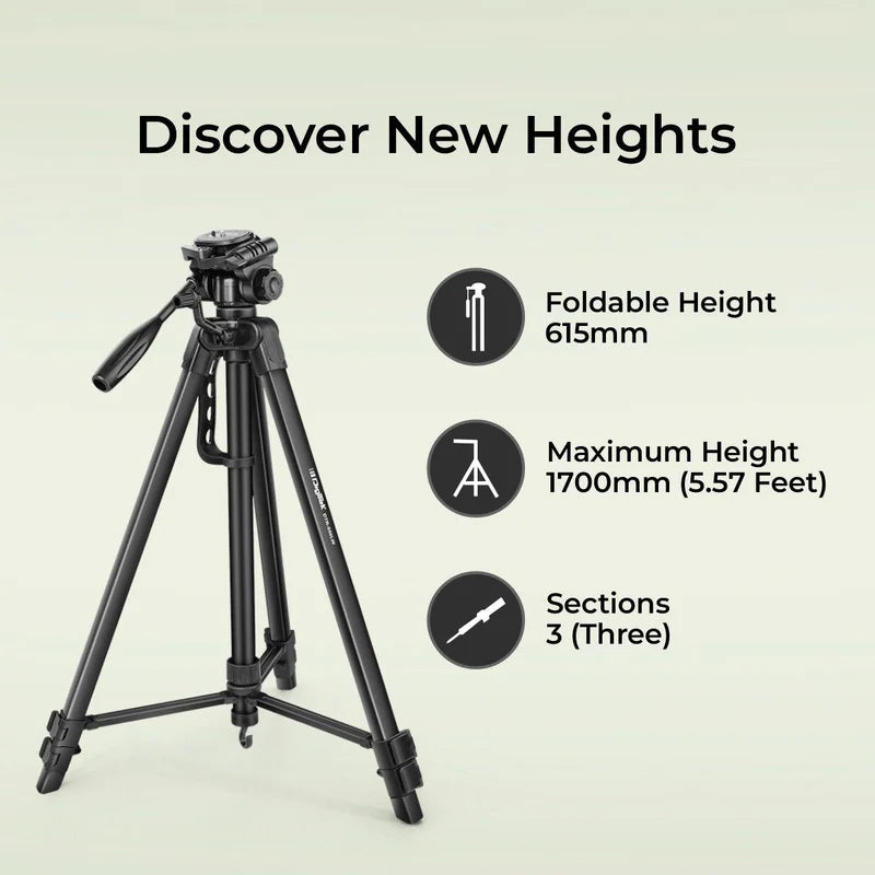 Digitek DTR-550 LW 67 Inch Foldable Tripod | 360° Ball Head, 5kg Load, Phone Holder, Aluminium Alloy, Carry Bag for DSLR Camera