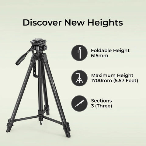 Digitek DTR-550 LW 67 Inch Foldable Tripod | 360° Ball Head, 5kg Load, Phone Holder, Aluminium Alloy, Carry Bag for DSLR Camera