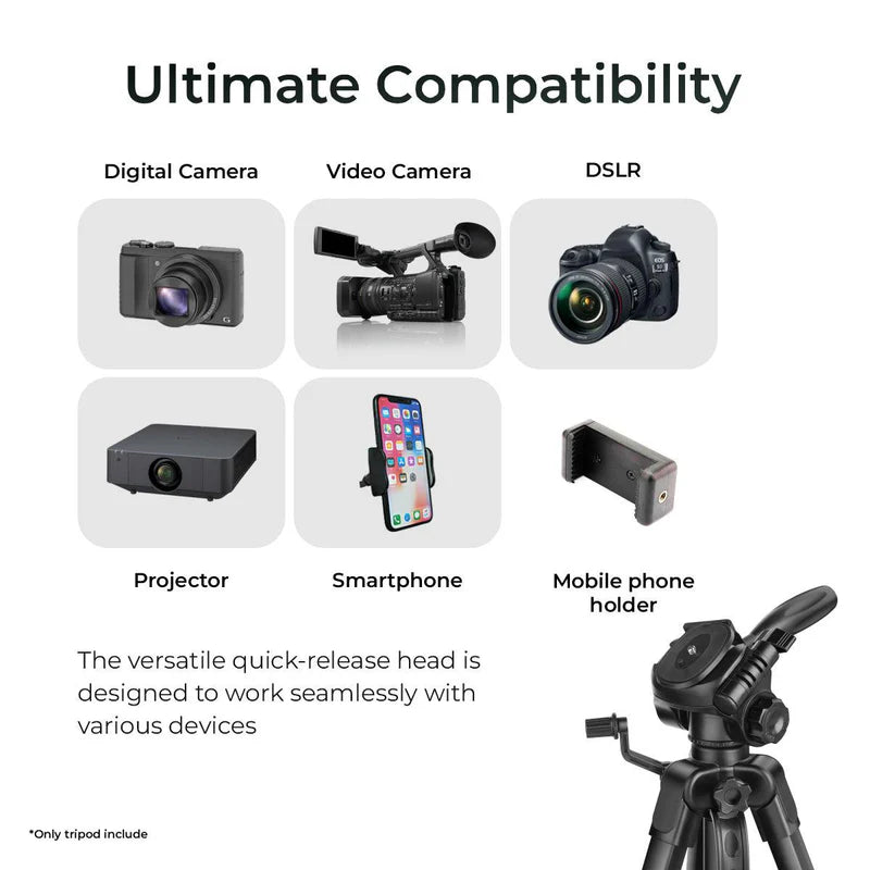 Digitek DTR-550 LW 67 Inch Foldable Tripod | 360° Ball Head, 5kg Load, Phone Holder, Aluminium Alloy, Carry Bag for DSLR Camera