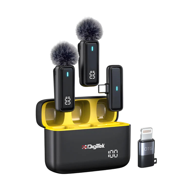 Digitek DWM-105 2-in-1 Wireless Microphone System | ANC Noise Reduction, 50M Range, 6Hr Battery for DSLR, Android, iOS