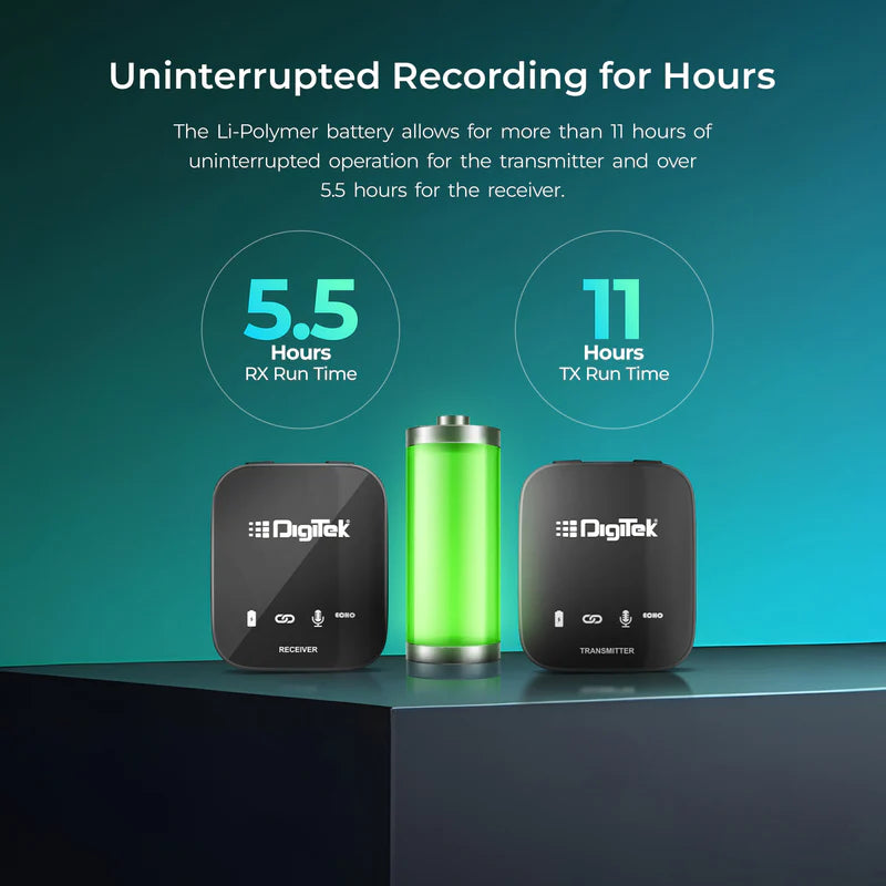 Digitek DWM-111 4-Channel Wireless Microphone System | 4-in-1, 2.4GHz, 50M Range, 360° Sound, 11Hr Battery, DSP Noise Reduction for DSLR, Podcast