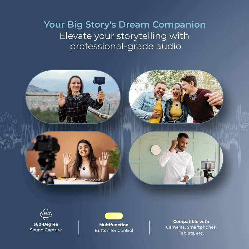 Digitek DWM-116 2-in-1 Wireless Microphone | Dual Transmitter, 2.4GHz, 40M Range, 360° Noise Cancellation, 6Hr Battery for DSLR, Smartphone