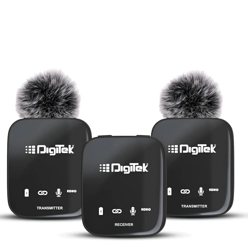 Digitek DWM-101 Wireless Microphone System | ANC Noise Reduction, 360° Sound, 100M Range, Real-Time Monitoring for DSLR, Smartphone