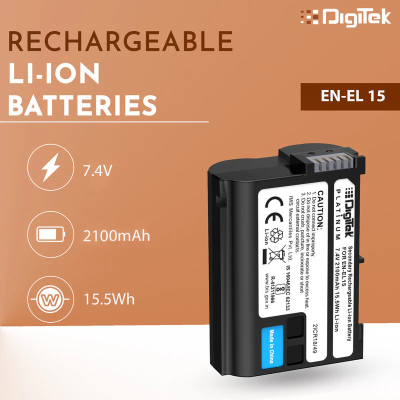 Digitek ENEL-15 Platinum Rechargeable Li-ion Battery for Nikon DSLR & Mirrorless Cameras