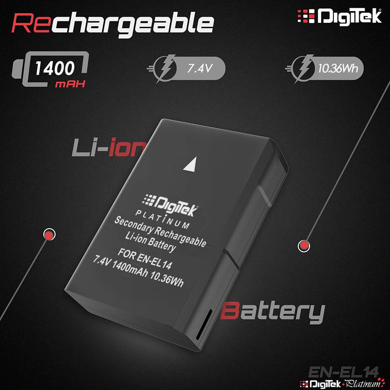 Digitek ENEL14 Platinum 1400mAh Rechargeable Li-ion Battery for Nikon DSLR Cameras