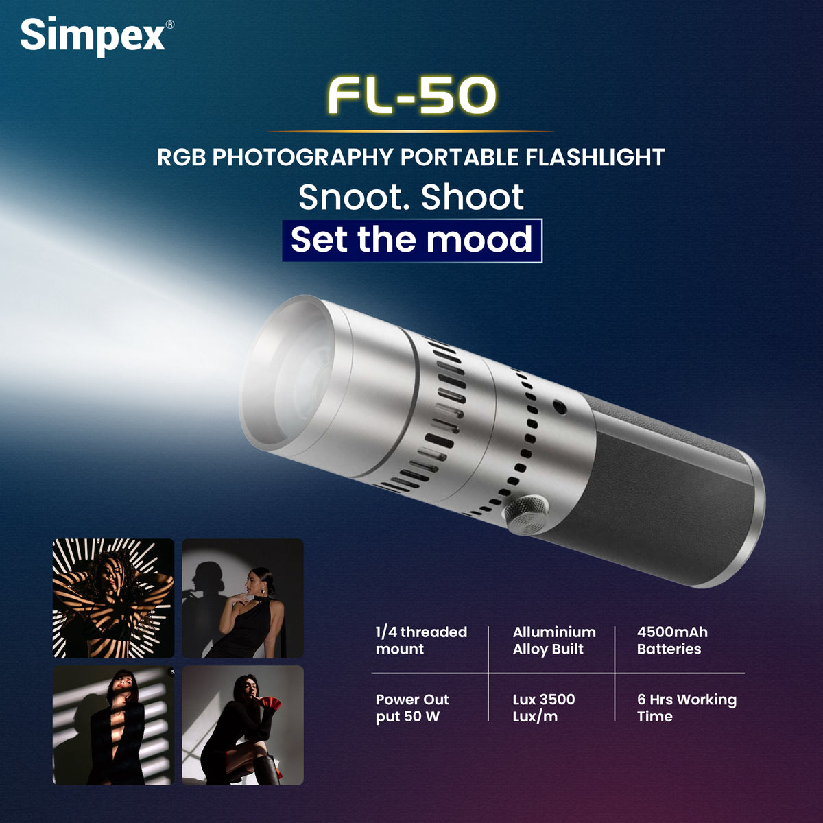 Simpex FL-50 Portable Torch Projector Snoot | Focused Beam for Dramatic Product Fashion Photography
