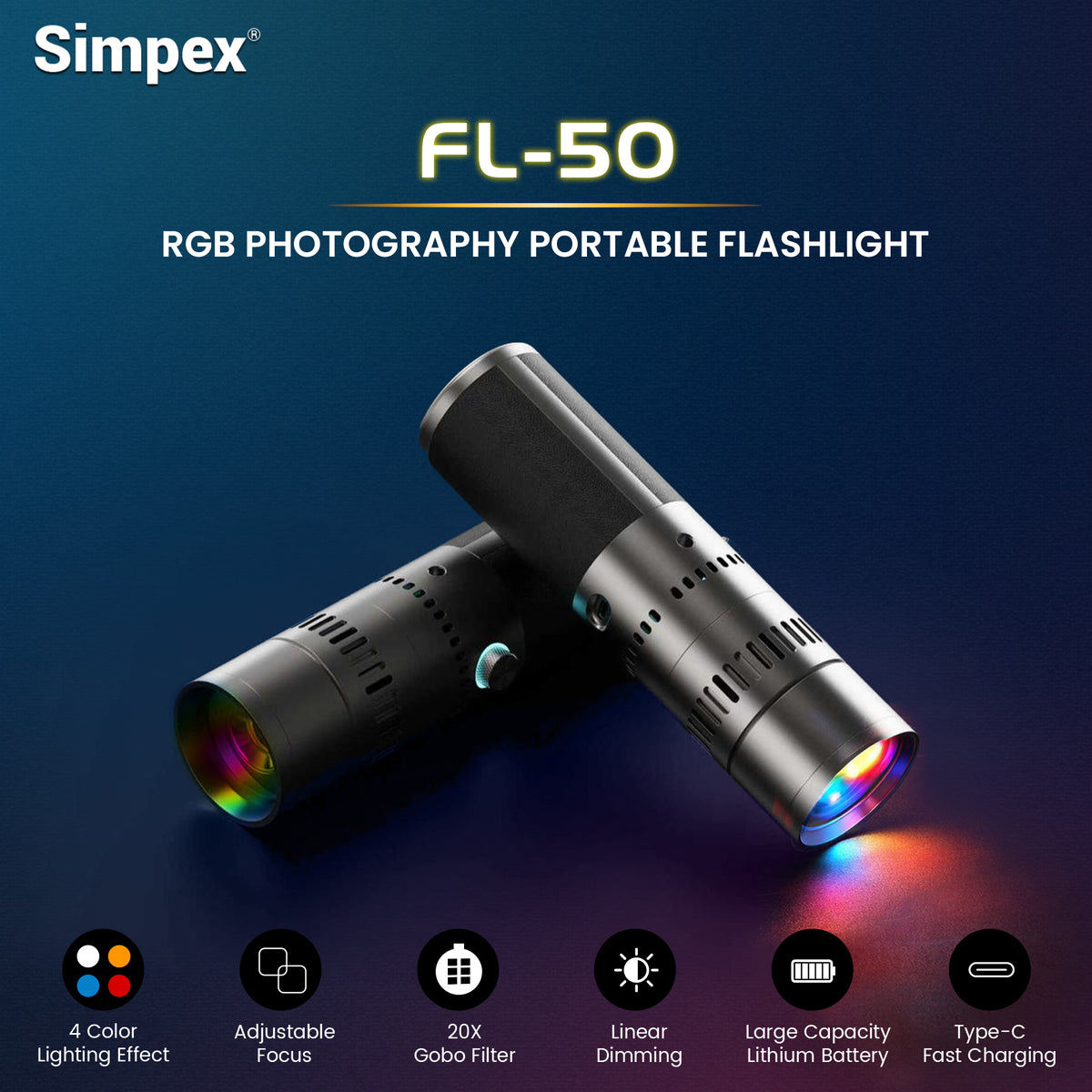 Simpex FL-50 Portable Torch Projector Snoot | Focused Beam for Dramatic Product Fashion Photography