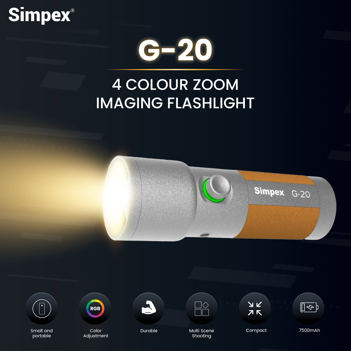 Simpex G-20 RGB Portable Photography Torchlight | Full RGB for Creative Cinematic Photography