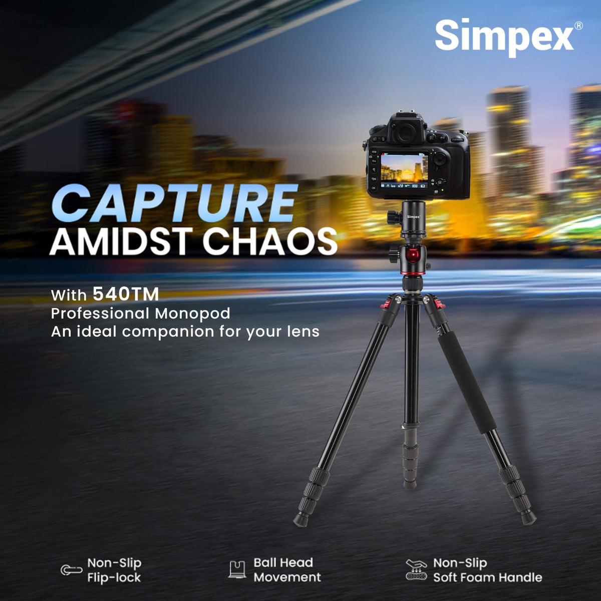 Simpex 540-TM Professional Aluminium Tripod Cum Monopod | Heavy Duty for DSLR Video Camera Photography