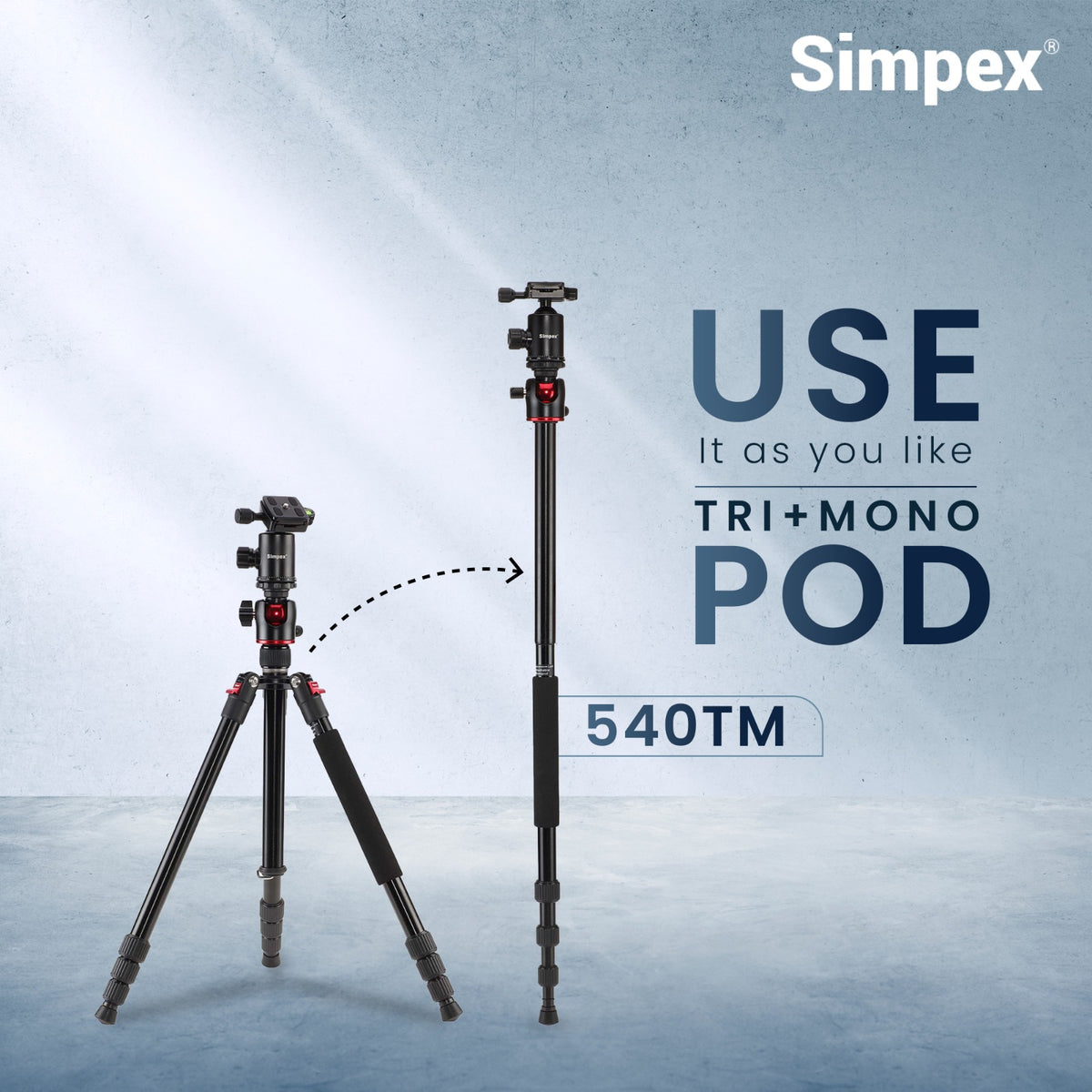 Simpex 540-TM Professional Aluminium Tripod Cum Monopod | Heavy Duty for DSLR Video Camera Photography