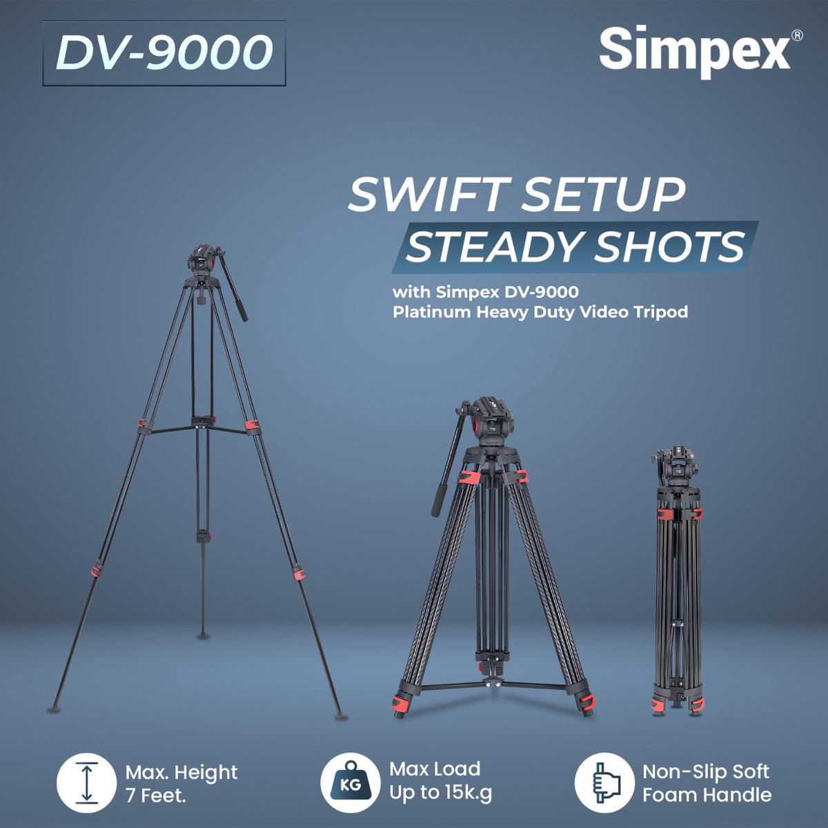 Simpex DV-9000 Professional Heavy Duty Video Tripod | Fluid Video Head for DSLR Camera Videography