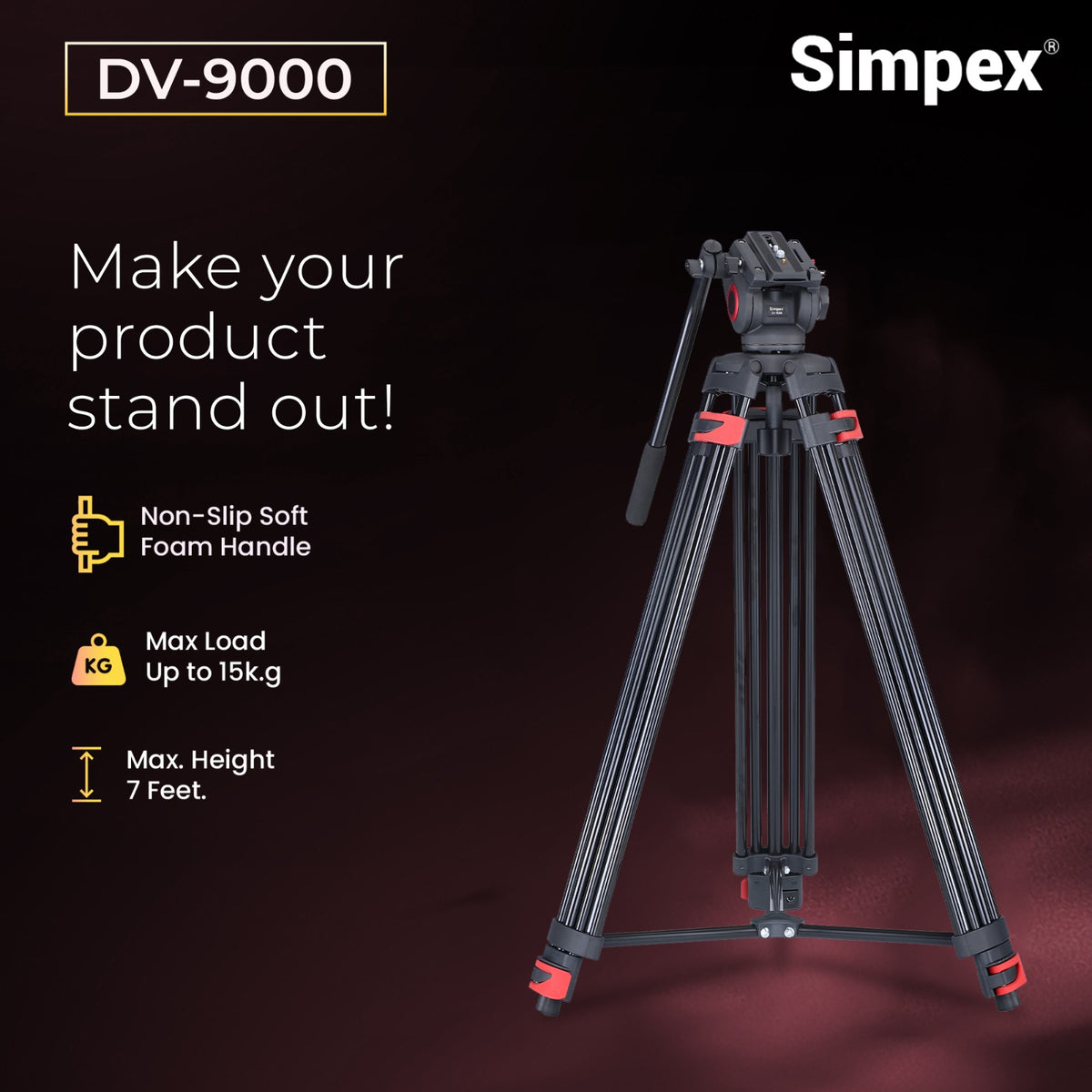 Simpex DV-9000 Professional Heavy Duty Video Tripod | Fluid Video Head for DSLR Camera Videography