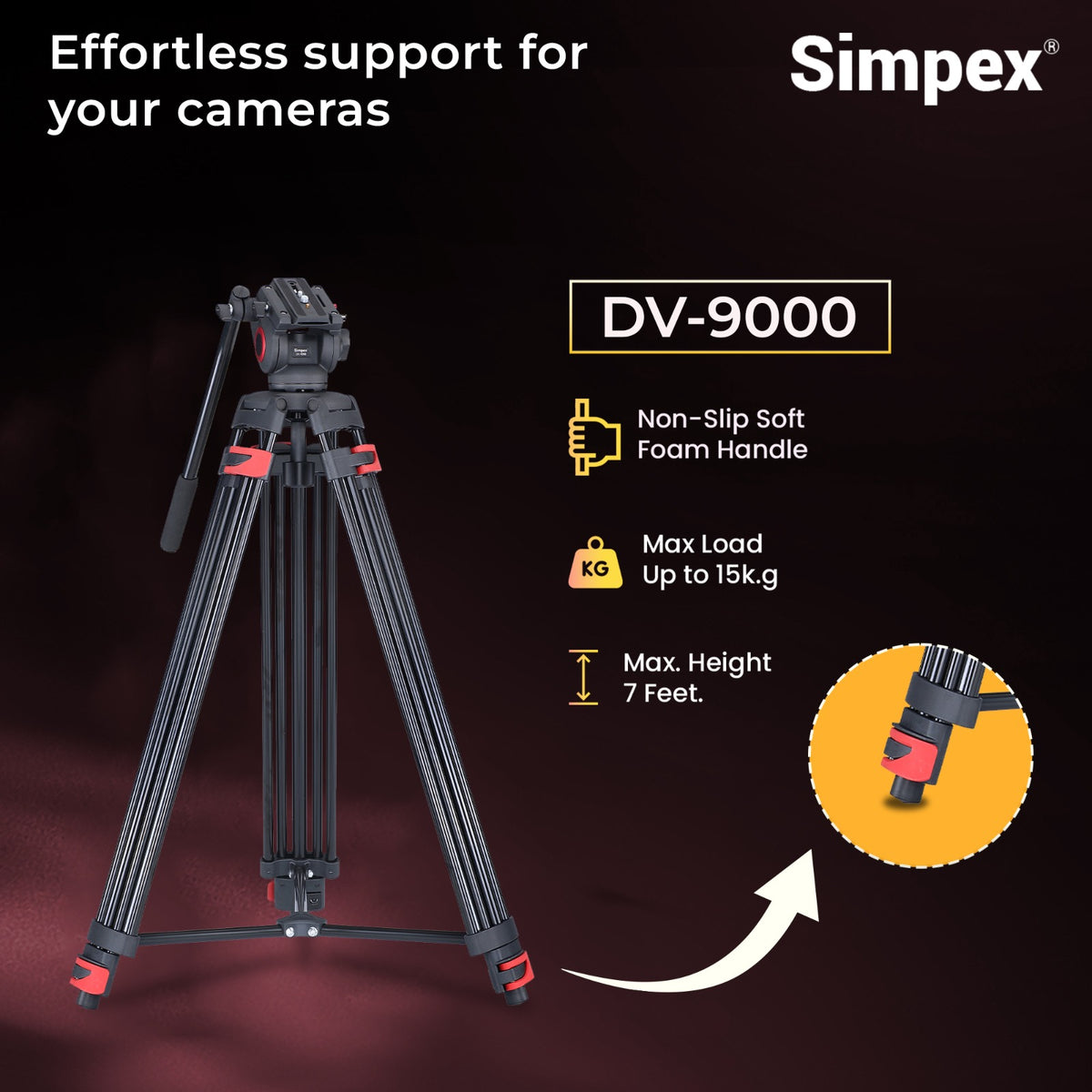 Simpex DV-9000 Professional Heavy Duty Video Tripod | Fluid Video Head for DSLR Camera Videography
