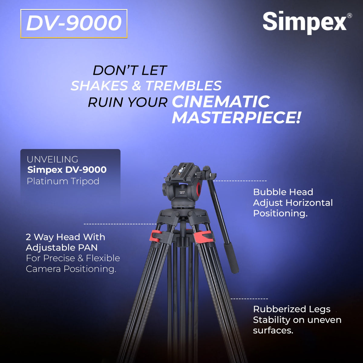 Simpex DV-9000 Professional Heavy Duty Video Tripod | Fluid Video Head for DSLR Camera Videography