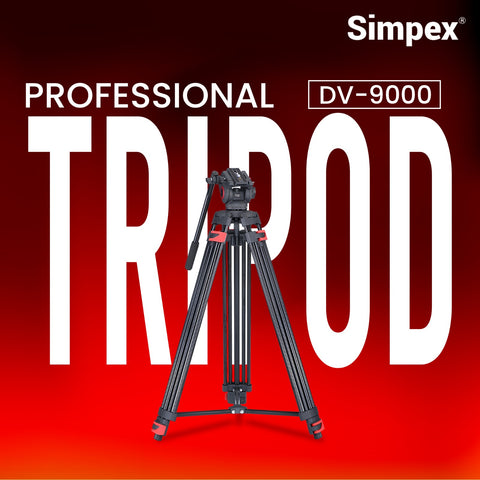 Simpex DV-9000 Professional Heavy Duty Video Tripod | Fluid Video Head for DSLR Camera Videography