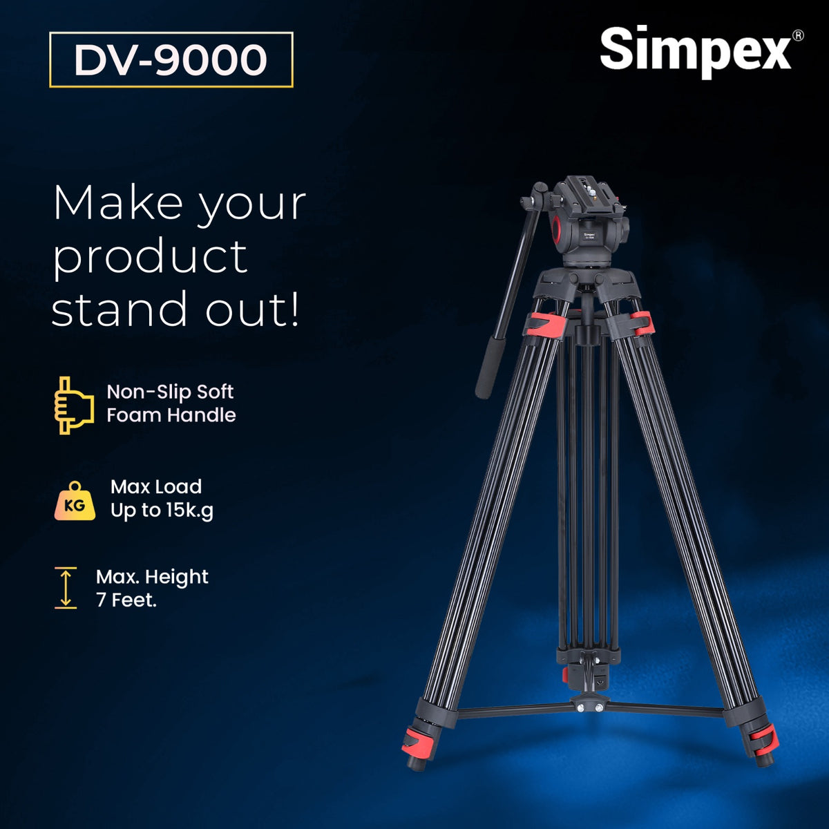 Simpex DV-9000 Professional Heavy Duty Video Tripod | Fluid Video Head for DSLR Camera Videography