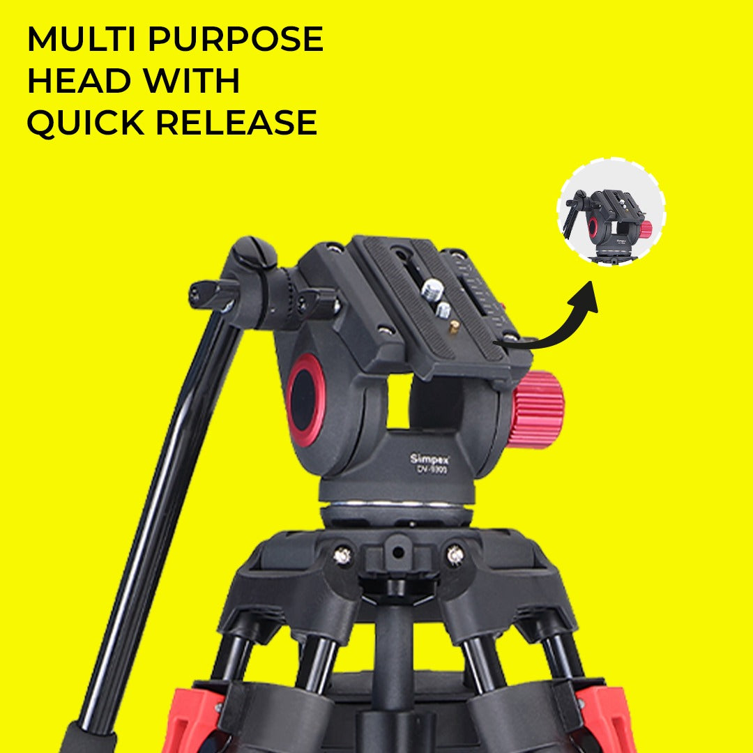 Simpex DV-9300 Platinum Heavy Duty Video Tripod | Professional Fluid Head for DSLR Camera Videography