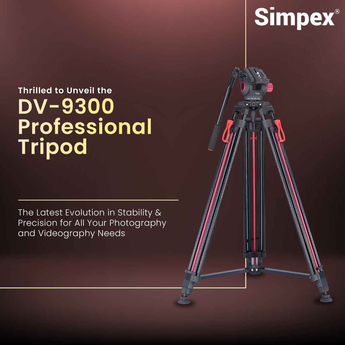 Simpex DV-9300 Platinum Heavy Duty Video Tripod | Professional Fluid Head for DSLR Camera Videography