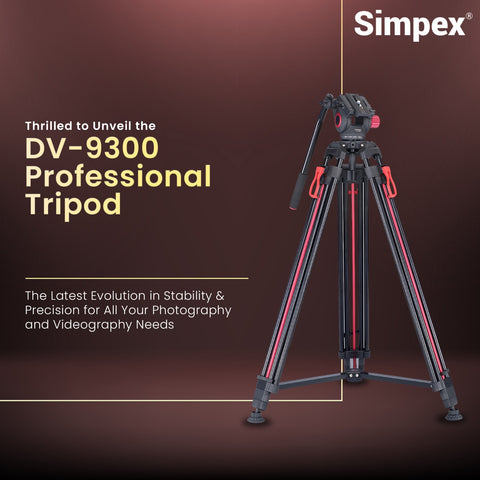 Simpex DV-9300 Platinum Heavy Duty Video Tripod | Professional Fluid Head for DSLR Camera Videography