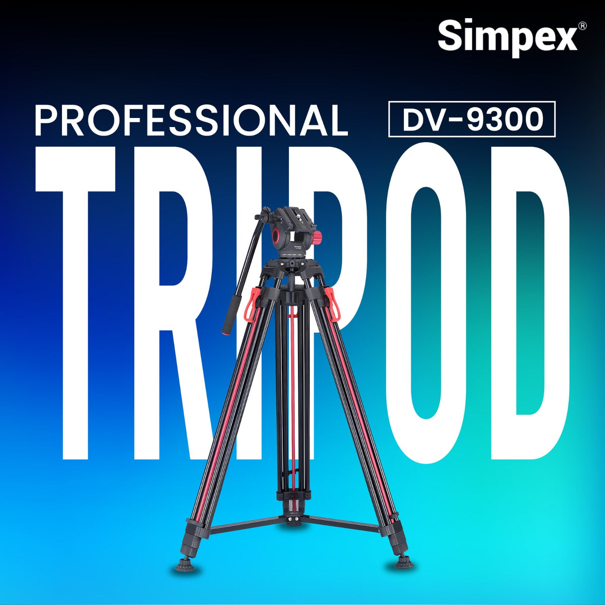 Simpex DV-9300 Platinum Heavy Duty Video Tripod | Professional Fluid Head for DSLR Camera Videography