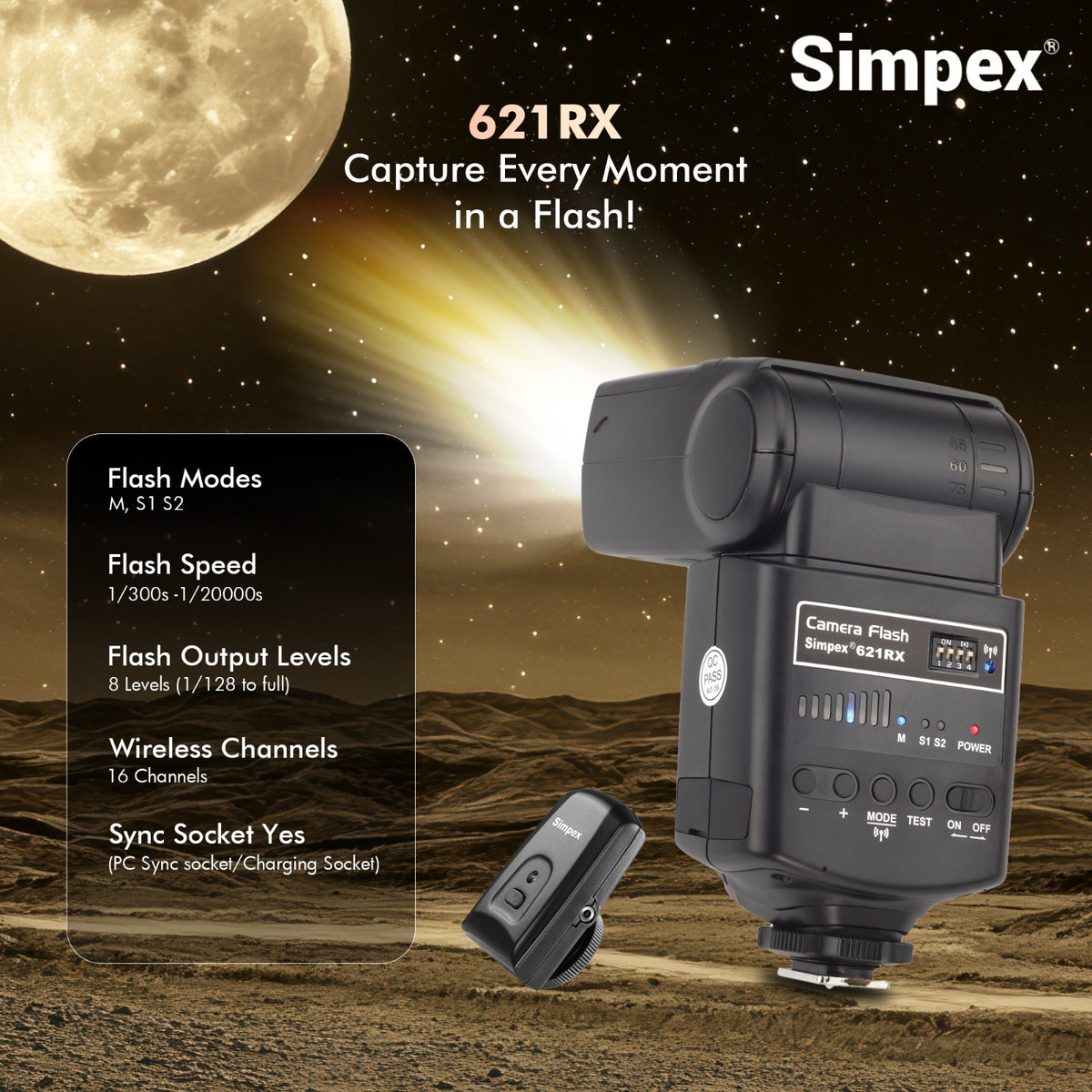 Simpex 621RX Universal Electronic Flash with Built-in Trigger | TTL, Bounce Head for DSLR Mirrorless Photography