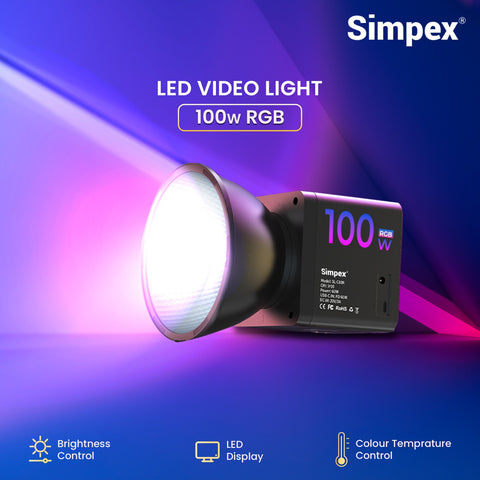 Simpex SLB-100R 100W Portable RGB Video Light | 26800mAh Built-in Battery, Full RGB for Location Studio Shoots