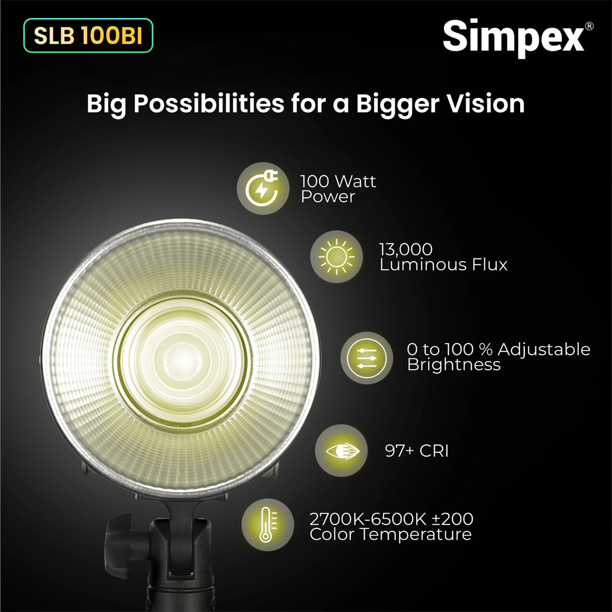 Simpex SLB-100Bi 100W Dual Colour Continuous LED Light | Built-in Battery, Reflector for Professional Studio Photography