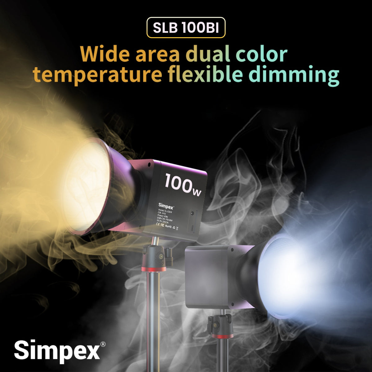 Simpex SLB-100Bi 100W Dual Colour Continuous LED Light | Built-in Battery, Reflector for Professional Studio Photography