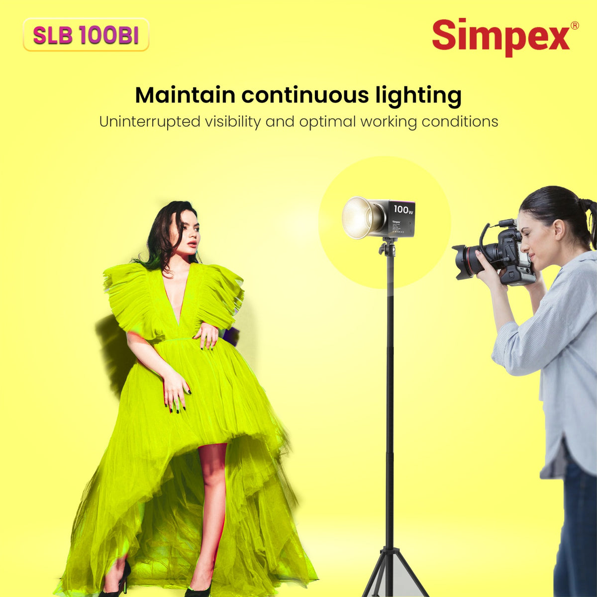 Simpex SLB-100Bi 100W Dual Colour Continuous LED Light | Built-in Battery, Reflector for Professional Studio Photography