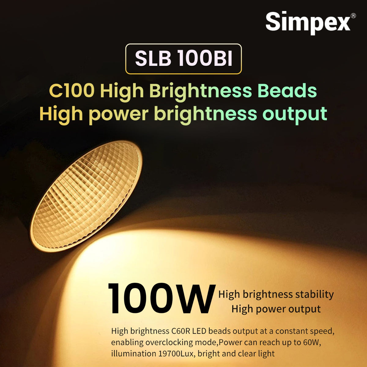 Simpex SLB-100Bi 100W Dual Colour Continuous LED Light | Built-in Battery, Reflector for Professional Studio Photography