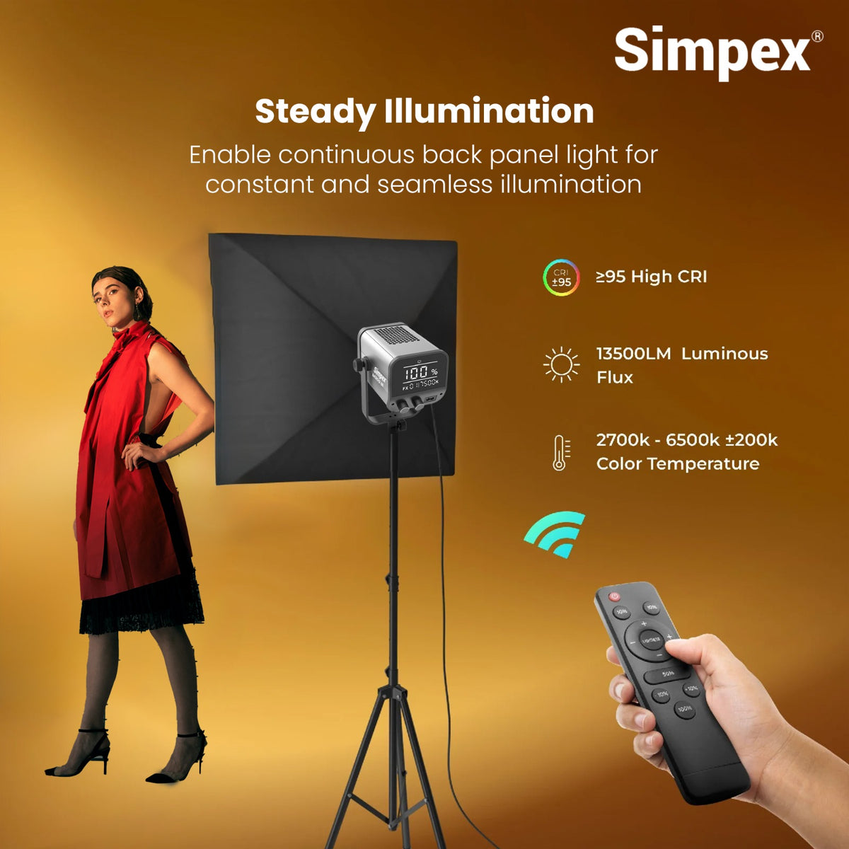Simpex M-300Bi 300W Continuous LED Light | LCD Display, Remote Control, Bi-Colour for Studio Film Photography