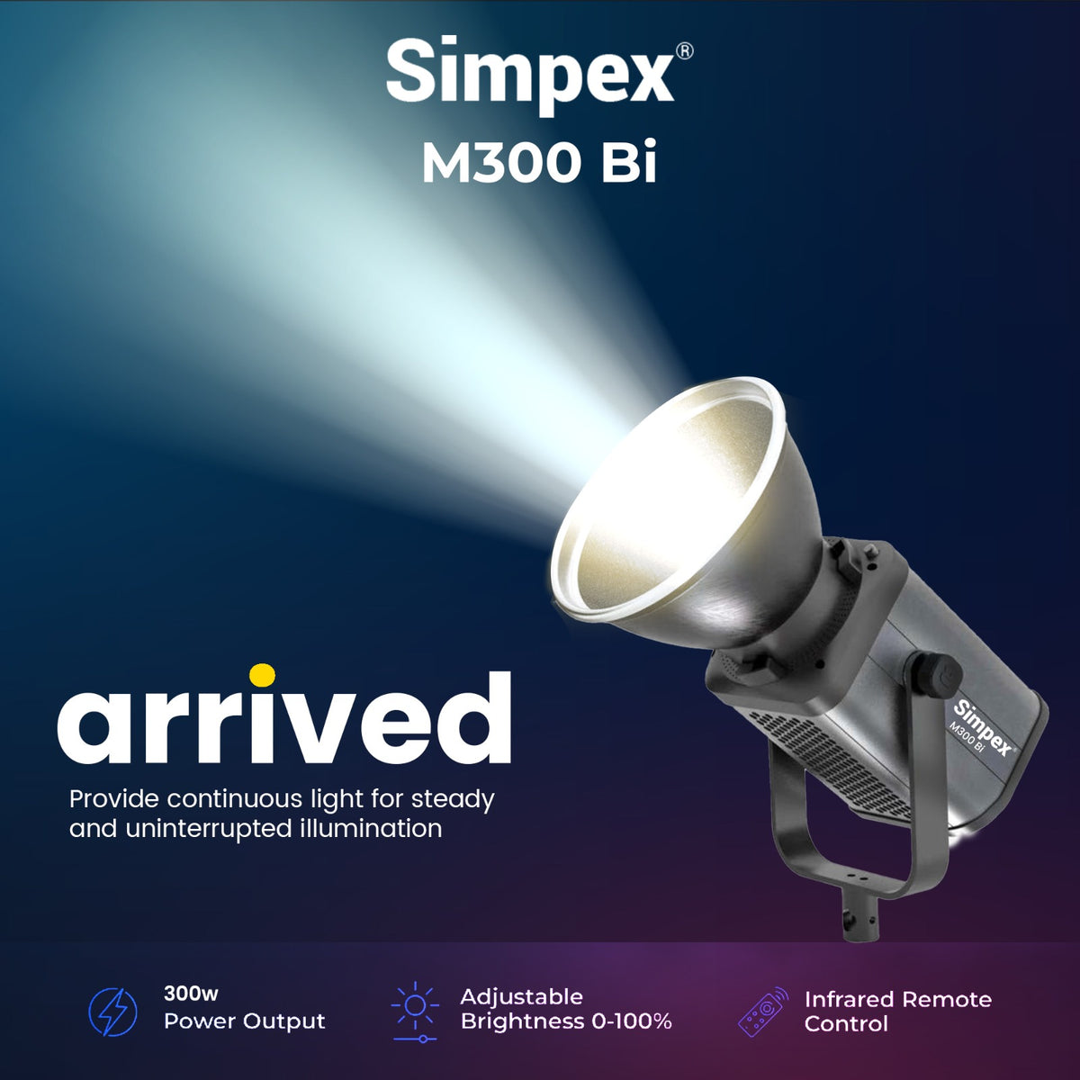Simpex M-300Bi 300W Continuous LED Light | LCD Display, Remote Control, Bi-Colour for Studio Film Photography