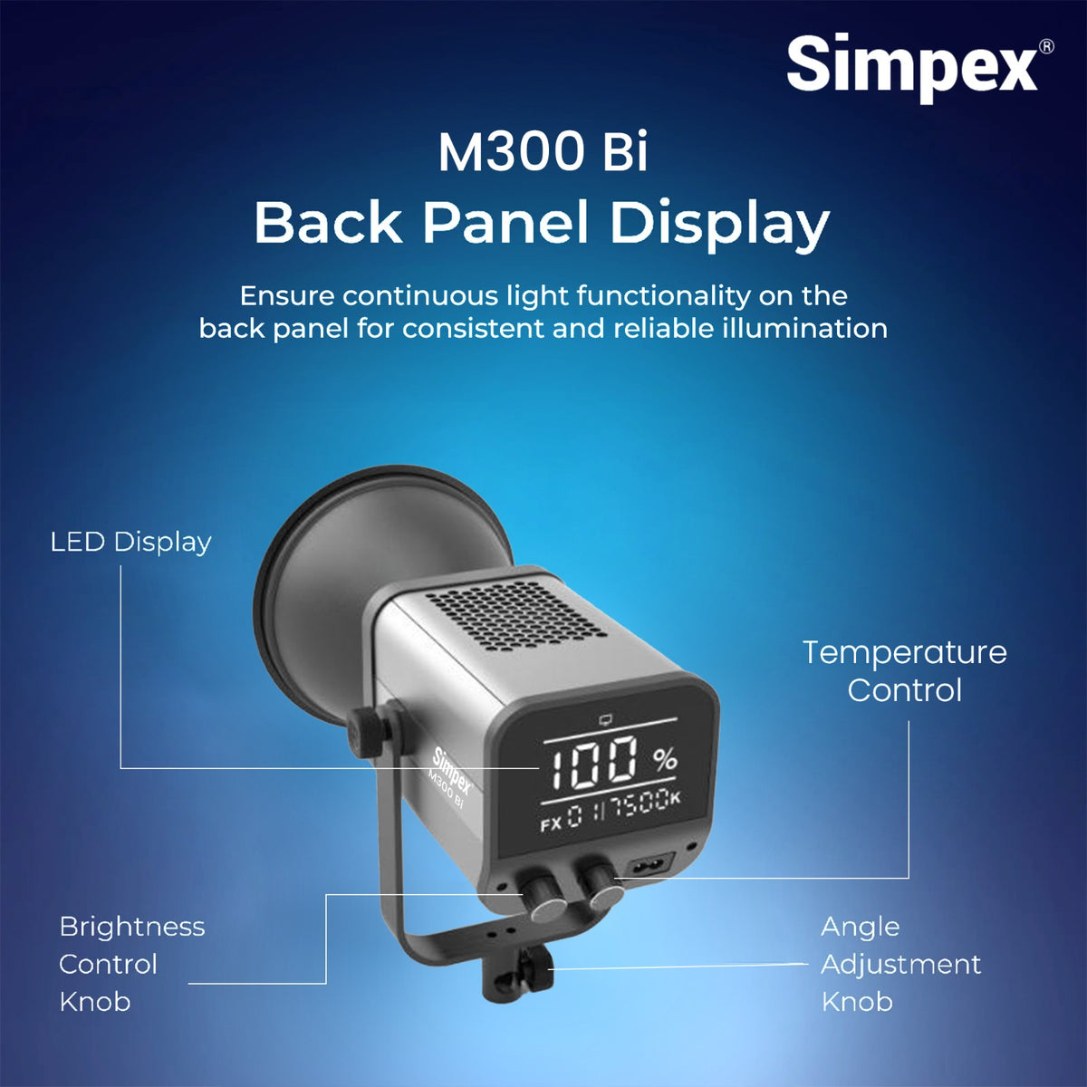 Simpex M-300Bi 300W Continuous LED Light | LCD Display, Remote Control, Bi-Colour for Studio Film Photography