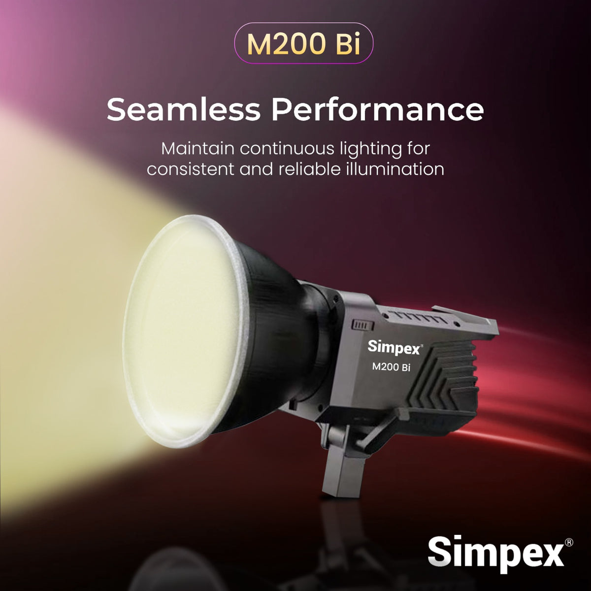Simpex M-200Bi 200W Dual Colour Continuous LED Light | 18cm Reflector for Studio Photography Videography