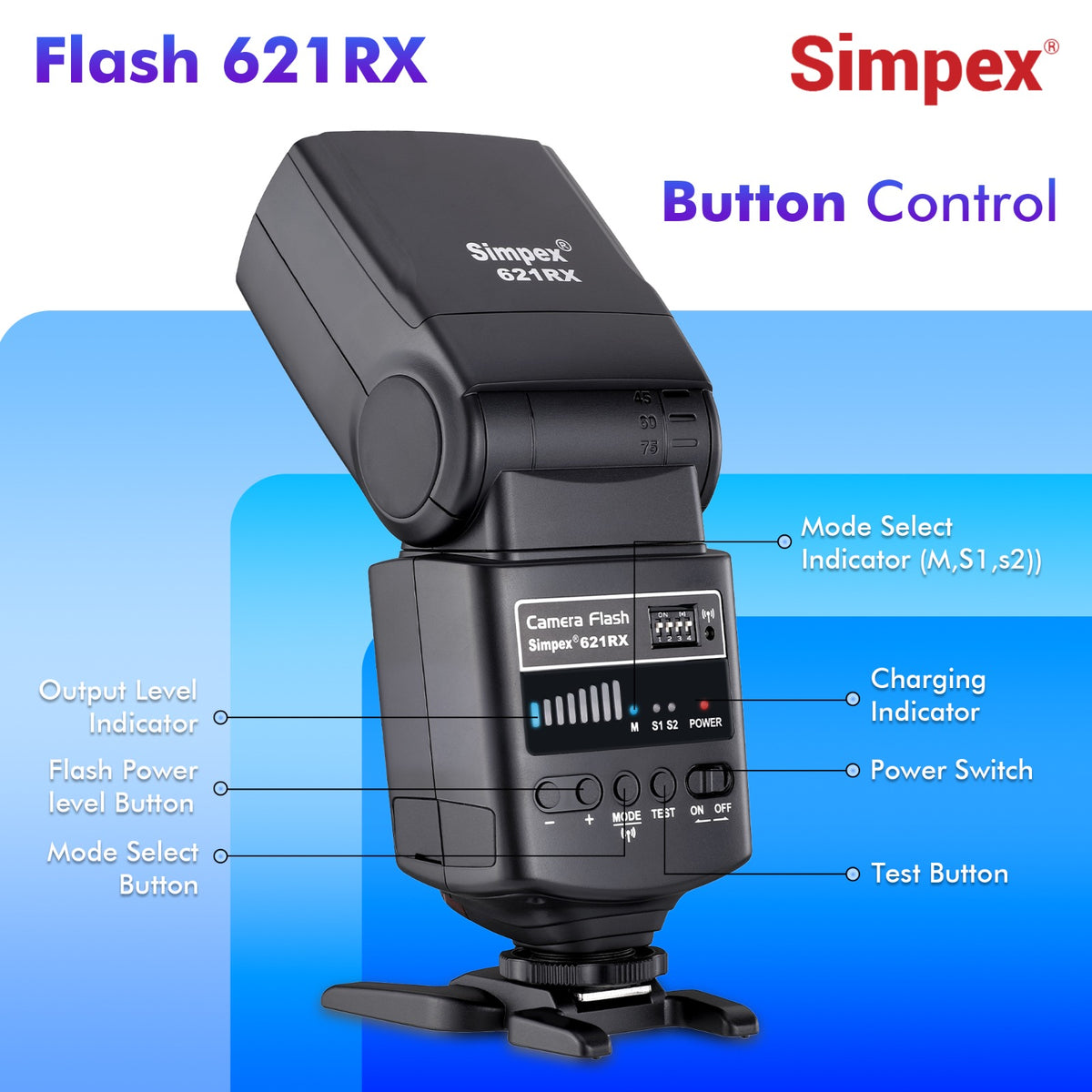 Simpex 621RX Universal Electronic Flash with Built-in Trigger | TTL, Bounce Head for DSLR Mirrorless Photography