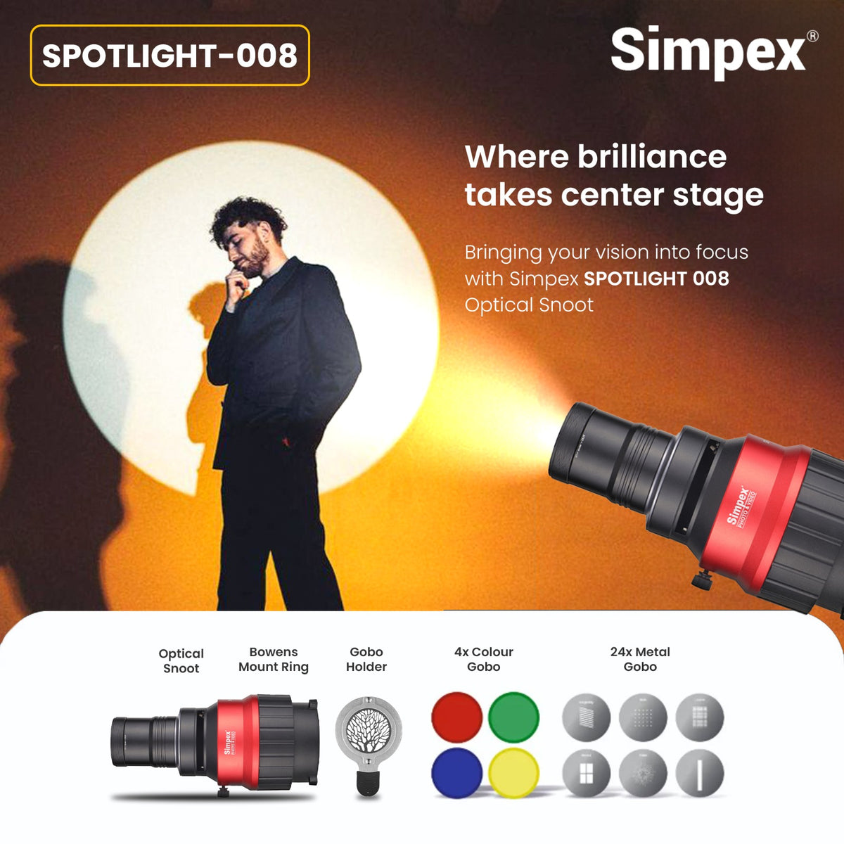 Simpex Gobo Condenser Kit 008 Bowens Mount Optical Snoot | Precision Light Control for Studio Photography Cinematography