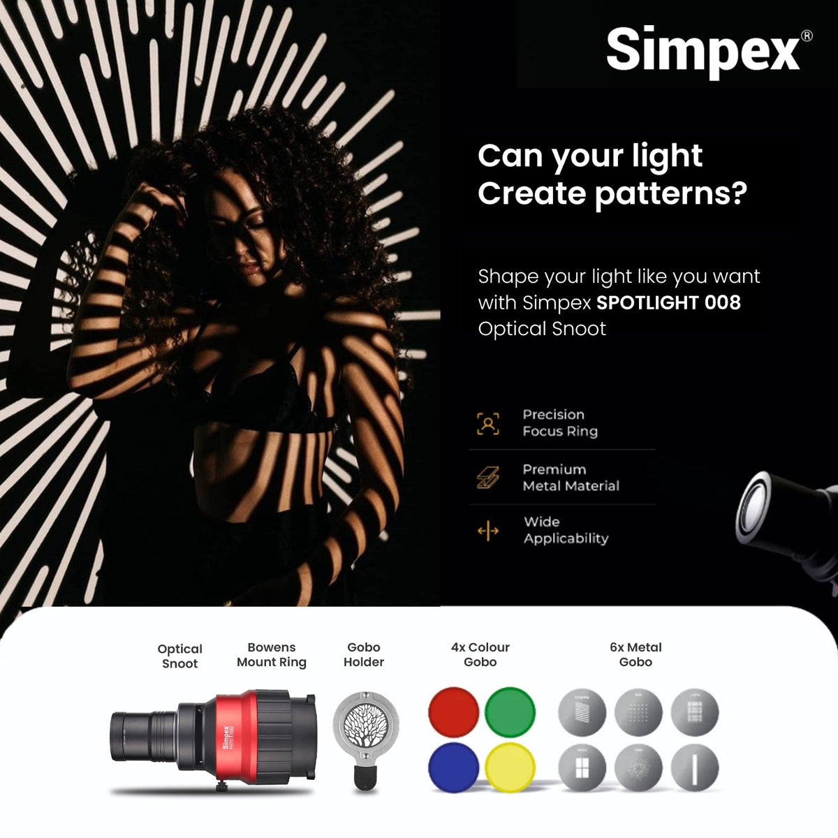 Simpex Gobo Condenser Kit 008 Bowens Mount Optical Snoot | Precision Light Control for Studio Photography Cinematography