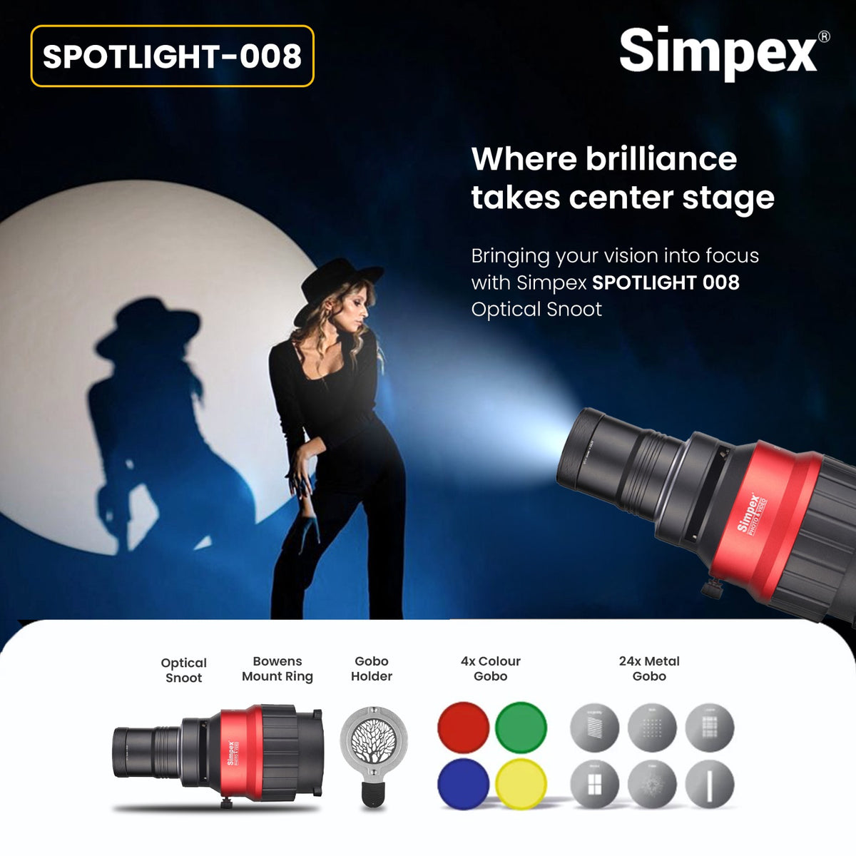 Simpex Gobo Condenser Kit 008 Bowens Mount Optical Snoot | Precision Light Control for Studio Photography Cinematography