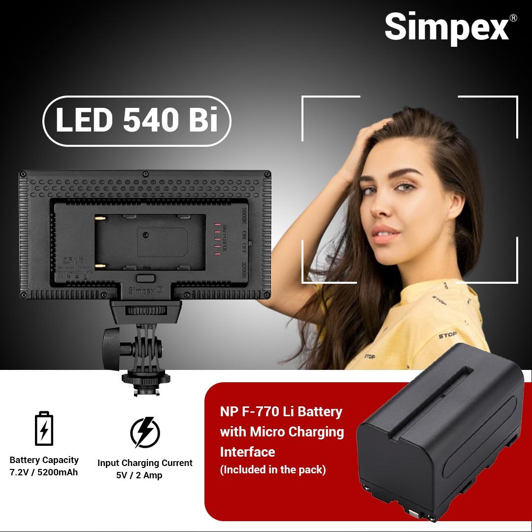 Simpex LED-540 Bi-Colour Video Light | with NP-F770 USB Charging Battery for Photography